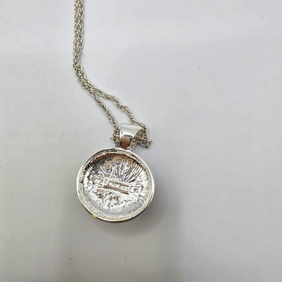 Orange Brown Pendant Necklace Silver Tone Rope Chain Ornate Thailand Jewelry - Picture 5 of 7